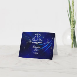 ロイヤルブルーダイヤモンド/ハートの結婚式お礼カード サンキューカード