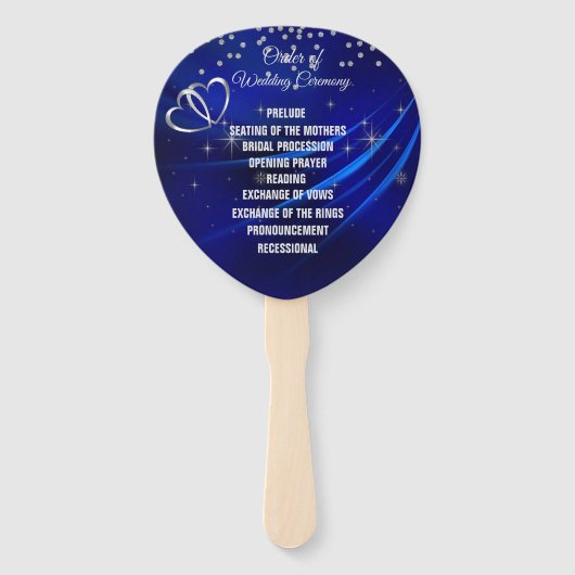 ロイヤルブルーダイヤモンド&ハート ウェディングプログラム扇風機 ハンドファン (正面)