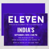 ロイヤルブルーネオン11歳の誕生日 招待状 (正面/裏面)