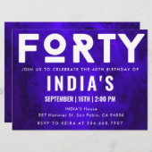 ロイヤルブルーネオン40歳の誕生日 招待状 (正面/裏面)