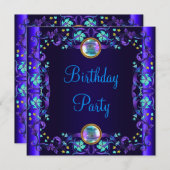 ロイヤルブルーパープルの誕生日パーティー 招待状 (正面/裏面)