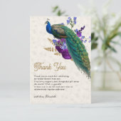 ロイヤルブルーパープルフラワー ピーコック ブライダルシャワー サンキューカード (スタンド正面)
