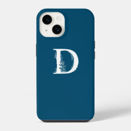 ロイヤルブルーフローラルホワイトモノグラムDレターデザイン iPhone 14ケース