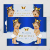 ロイヤルブループリンスツイン男の子ベビーシャワー 招待状 (正面/裏面)