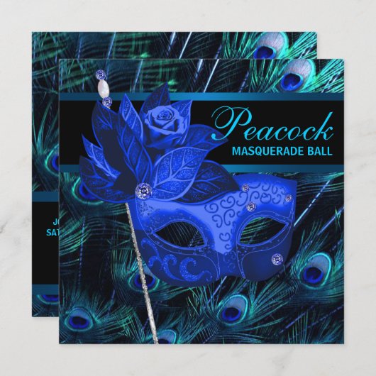 ロイヤルブルーペコの仮面パーティー 招待状 (正面/裏面)