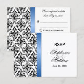 ロイヤルブルーリボン ダマスク 結婚式 返信カード 招待状 (正面/裏面)