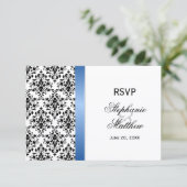 ロイヤルブルーリボン ダマスク 結婚式 返信カード 招待状 (スタンド正面)
