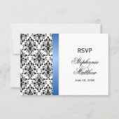 ロイヤルブルーリボン ダマスク 結婚式 返信カード 招待状 (正面)