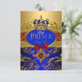 ロイヤルブルーレッドリトルプリンスクラウンベイビーシャワー 招待状 (スタンド正面)