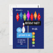 ロイヤルブルーレトロボウリング誕生日パーティー ポストカード (正面/裏面)