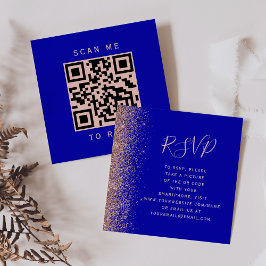 ロイヤルブルーローズゴールド結婚式QRコードRSVP エンクロージャーカード