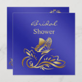 ロイヤルブルー及び金ゴールドは、蝶ブライダルシャワー渦巻きます 招待状 (正面/裏面)