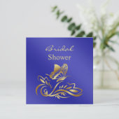 ロイヤルブルー及び金ゴールドは、蝶ブライダルシャワー渦巻きます 招待状 (スタンド正面)