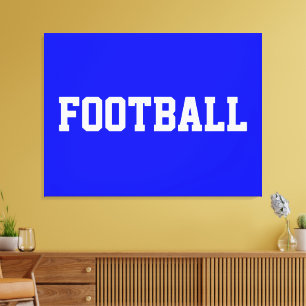 ロイヤルブルー地に白文字のFOOTBALL フットボール ポップなスポーツデザイン キャンバスプリント