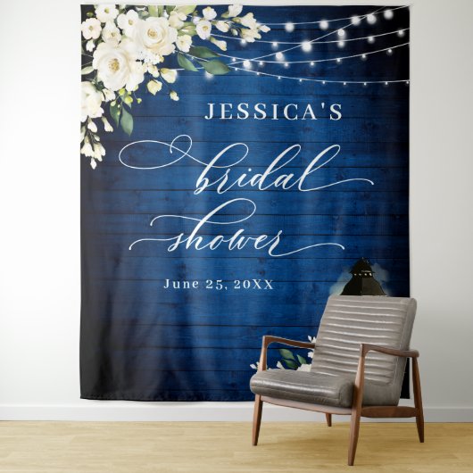 ロイヤルブルー ウッド ホワイト ローズ ブライダルシャワー 背景 タペストリー (インサイチュ)