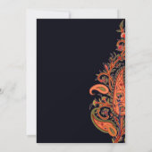ロイヤルブルー オレンジ ペイズリー フラワープリント インドの結婚式 招待状 (裏面)