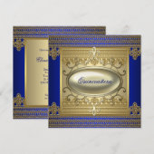 ロイヤルブルー ゴールドのキンセアニエラ 招待状 (正面/裏面)