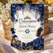 ロイヤルブルー ゴールドの花飾り フラワープリンセスの15歳の誕生日