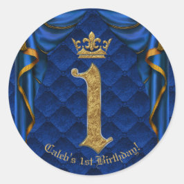 ロイヤルブルー&ゴールドクラウン 1歳の誕生日パーティー ラウンドシール