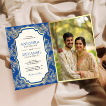 ロイヤルブルー ゴールドレース QRコード 写真 インドの結婚式