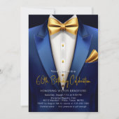 ロイヤルブルー ゴールド タキシード どんな人数の誕生日パーティー 招待状 (正面)