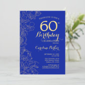 ロイヤルブルー ゴールド フローラル 60歳の誕生日 招待状 (スタンド正面)