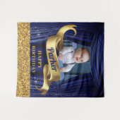 ロイヤルブルー ゴールド プリンス ハッピーバースデー タペストリー (正面(横))