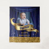 ロイヤルブルー ゴールド プリンス ハッピーバースデー タペストリー (正面)