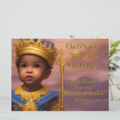 ロイヤルブルー ゴールド プリンス 男の子 ベビーシャワー エスニック 招待状 (スタンド正面)