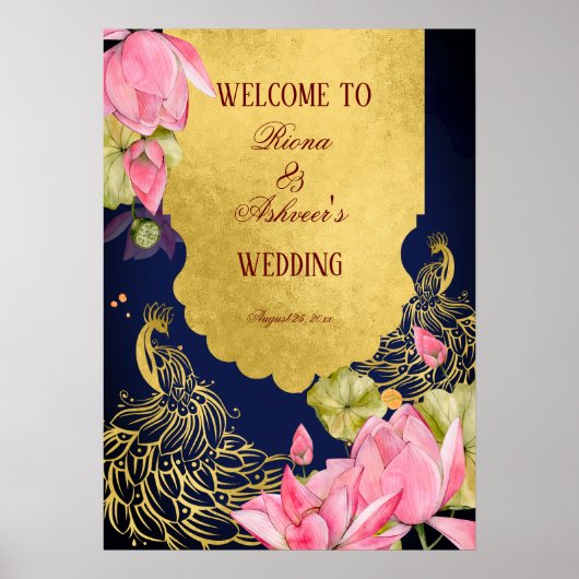 ロイヤルブルー ゴールド ペアック ロータス インド ウェルカム サイン (正面)