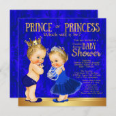 ロイヤルブルー ゴールド 王子または王女 性別発表 招待状 (正面/裏面)