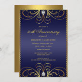 ロイヤルブルー＆ゴールド 50周年結婚記念日招待状 招待状 (正面/裏面)