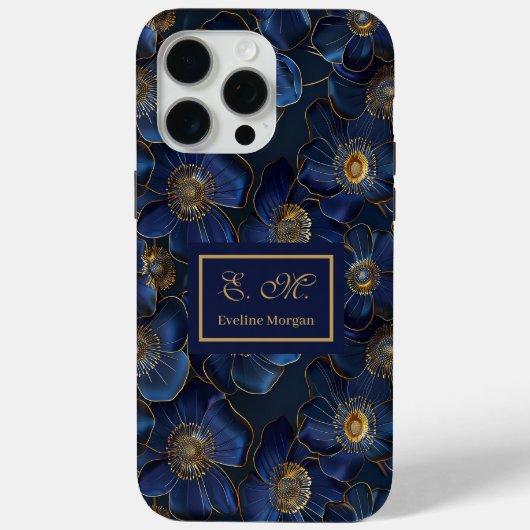ロイヤルブルー ゴールド iPhoneケース 高級感あるモノグラム フラワー Case-Mate iPhoneケース (裏面)