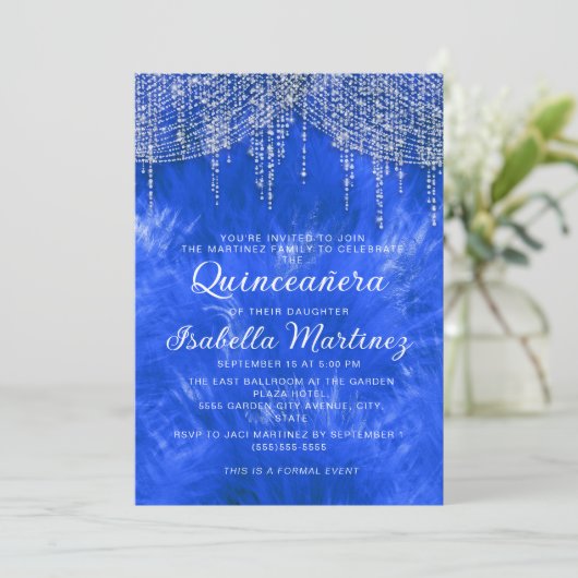 ロイヤルブルー シルバー ストリング ライト エレガント キンセアニエラ 招待状 (スタンド正面)