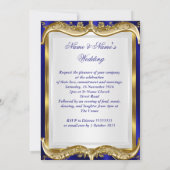 ロイヤルブルー ネイビー ウェディング ゴールド クラウン 3 招待状 (裏面)