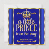 ロイヤルブルー ネイビー ゴールド お姫様登場 ベビーシャワー 招待状 (正面)