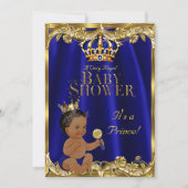 ロイヤルブルー ネイビー ゴールド プリンス ベイビー シャワー エスニック 招待状 (正面)