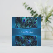 ロイヤルブルー+パープル+クジャクの羽根+ウェディング 招待状 (スタンド正面)