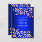 ロイヤルブルー ピンク 日本の桜の花 結婚式招待状 RSVP (正面/裏面)