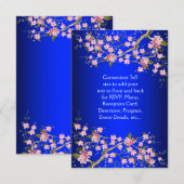 ロイヤルブルー ピンク 桜の花 結婚式招待状 返信 (正面/裏面)