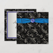 ロイヤルブルー ブラックタイ ブラックダマスク パーティー招待状 招待状 (正面/裏面)