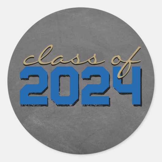 ロイヤルブルー＆ブロンズ チョークボード 卒業ステッカー ラウンドシール (正面)