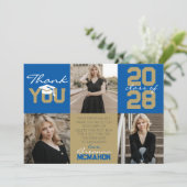 ロイヤルブルー & ブロンズ 3枚の写真 卒業 ありがとう 招待状 (スタンド正面)