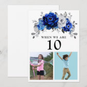 ロイヤルブルー・ホワイト・シルバー・メタリック・テーブル・ナンバー・カード 招待状 (正面/裏面)