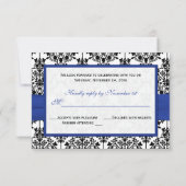 ロイヤルブルー・ホワイト・ブラックのダマスク返信カード 出欠カード (裏面)