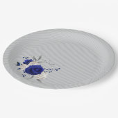 ロイヤルブルー ローズ 白い 花 グレー ペーパープレート (アングル)