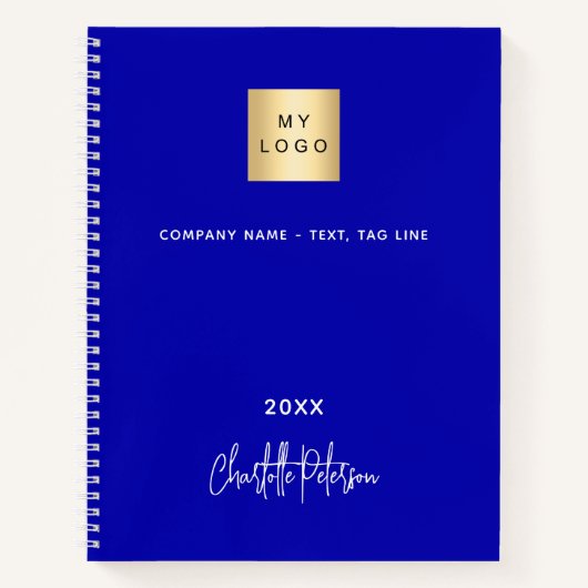 ロイヤルブルー 白 モノグラム ビジネス ロゴ ノートブック (正面)