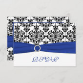 ロイヤルブルー、白、黒のダマスク返信カード 出欠カード (正面/裏面)