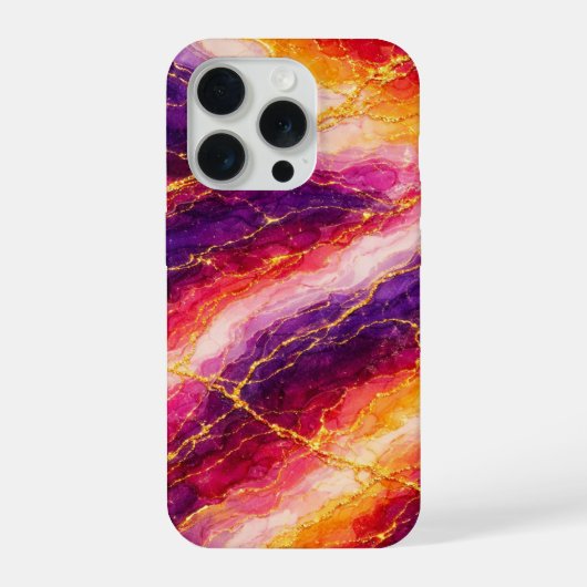 ロイヤルプラムとラズベリーの大理石ゴールドベイニング iPhoneケース (裏面)