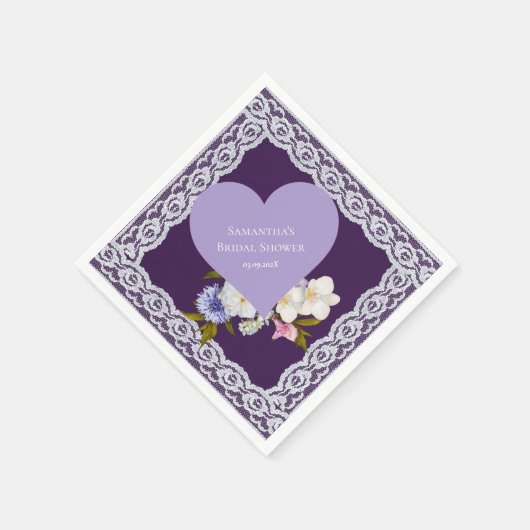 ロイヤルプラムとレースのブライダルシャワー スタンダードカクテルナプキン (角)